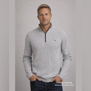 Polo Ralph Lauren Gray Ribbed 1/4 Zip Sweater Flag Logo Classic Fit Size XL